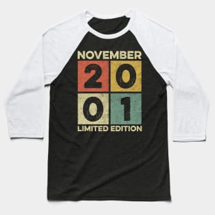 20 Year Old 20th Birthday Design for November 2001 born Limited Edition Legend BDay Gift Baseball T-Shirt